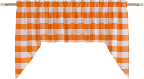 Miniatura 229 de Cenefas de cortina para ventana de 16 pulgadas de largo, 2 paneles de cuadros búfalo, cortinas pequeñas con bolsillo para barra, estilo clásico