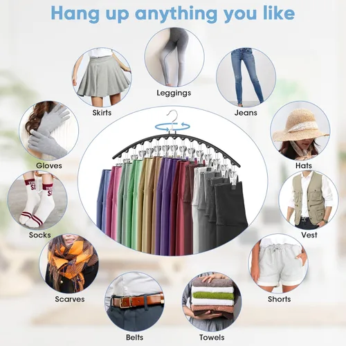 Miniatura 4 de Paquete de 3 organizadores de leggings para colgar en el armario, perchas para pantalones con clips con capacidad para 45 leggings, pantalones Negro