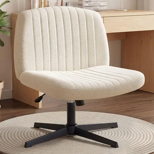 Orange Factory Silla Criss Cross sin Ruedas Ancha con Patas Cruzadas para Escritorio de Oficina Tocador Silla Cómoda de Tela sin Brazos Ajustable