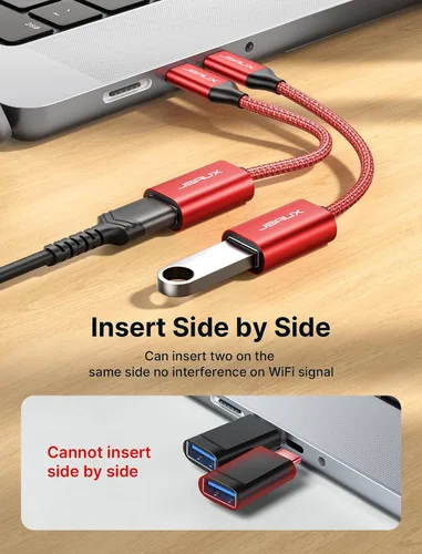Miniatura 4 de JSAUX Adaptador USB C a USB 3.0 [2 unidades], USB C macho a USB hembra OTG adaptador compatible con MacBook Pro/Air, iPhone 17 Pro Max/iPhone Rojo