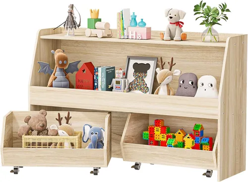 Miniatura 7 de COZPAW Organizador de almacenamiento de juguetes, estante Montessori de 2 niveles con contenedores móviles (madera)