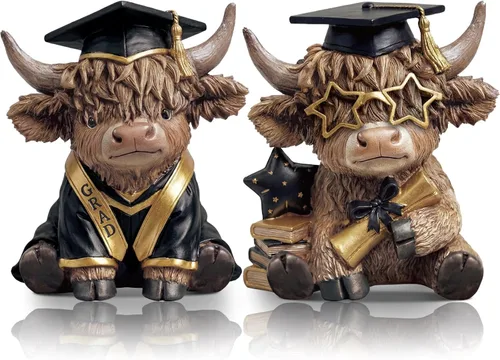 Miniatura 34 de Karenhi 2 piezas de figuritas de vaca de las Tierras Altas para el Día de la Madre, figuritas de gnomo de vaca con flores y corazón de MADRE