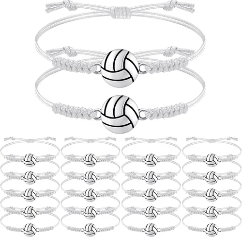 Miniatura 36 de 20 pulseras de voleibol ajustables, cuerda trenzada con dije de voleibol para niñas, mujeres, hombres, adolescentes, la mayoría de jugadores