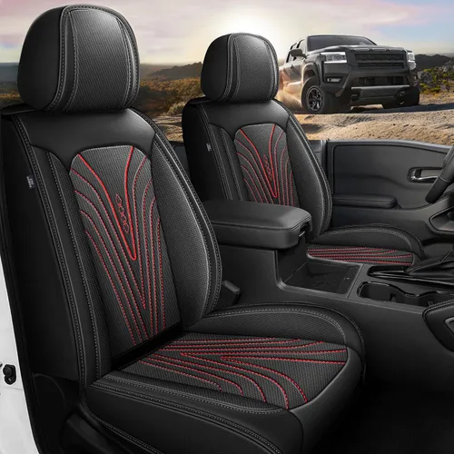 Miniatura 22 de DISUTOGO Fundas de asiento de coche para Nissan Frontier 2009-2024 2025 2026: juego completo de fundas de asiento de cuero, protector de cojín