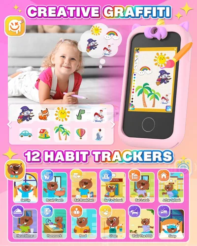 Miniatura 6 de Prysyed - Teléfono de juguete para niños pequeños, pantalla táctil de 3.5 pulgadas, regalos de unicornios de cumpleaños de Navidad para niñas de 3