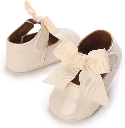 Miniatura 4 de LAFEGEN Zapatos planos Mary Jane para bebés y niñas con Bownot, suela suave, suela suave, piel sintética, recién nacidos, para primeros pasos