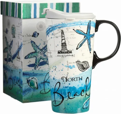 Miniatura 14 de Topadorn Taza de viaje de cerámica de 17 onzas con tapa y asa, taza de café de porcelana con caja de regalo, apta para microondas y lavavajillas, a
