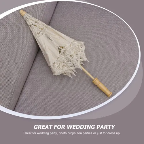 Miniatura 7 de Toddmomy Sombrilla de encaje, paraguas decorativo de boda, sombrilla de encaje para novia, adorno para decoración de fotos, disfraz de dama (blanco)