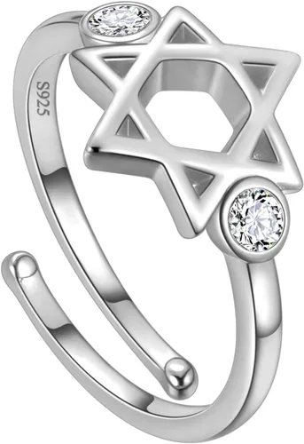 Miniatura 27 de Jewmon Anillo de plata de ley con estrella de David para mujer – Anillo ajustable Magen David – Amuleto Wicca – Regalos judíos