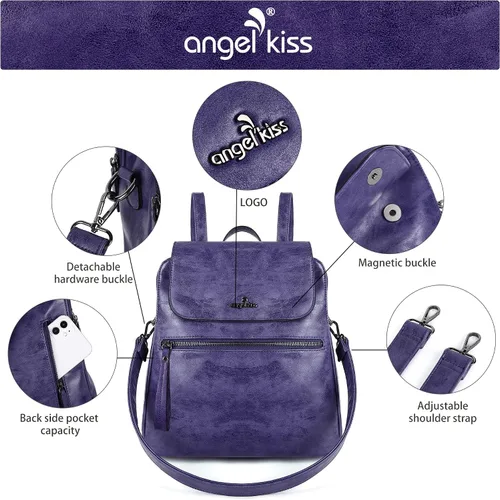 Miniatura 3 de Angel Kiss Backpack Purse for Women Casual Fashion Vegan Leather Shoulder Bag Ladies Zipper Magnetic Flap Backpack
