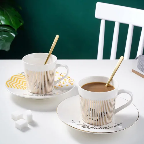 Miniatura 2 de Tazas y platillos de espejo, taza de café con reflejo de espejo, taza de café de cerámica con juego de platillo, tazas de té y platillos