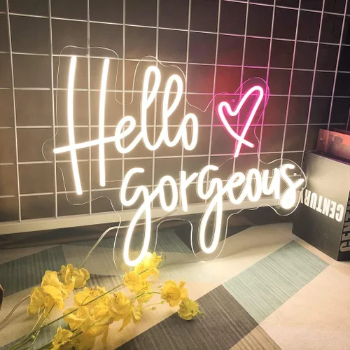 Miniatura 2 de Letreros de neón LED grandes para Hello Gorgeous, luz de boda de 19.7 pulgadas para dormitorio, fiesta de cumpleaños, hogar, bar, letrero de luz