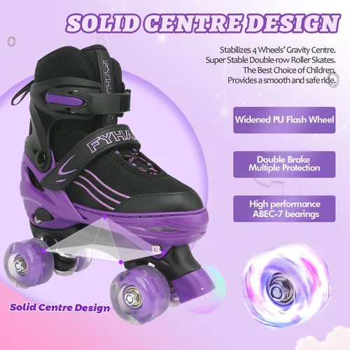 Miniatura 6 de Patines para niños y niñas, niños principiantes, 4 tamaños ajustables, patines cuádruples para niños y jóvenes, con ruedas iluminadas para deportes