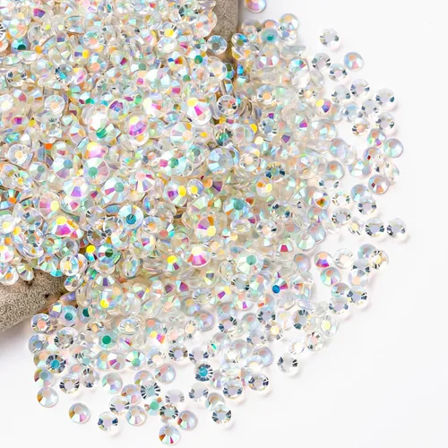 Miniatura 12 de Diamantes de imitación AB verdes a granel, 5000 piezas de diamantes de imitación de fondo plano redondos de gelatina AB sin fijación térmica, gemas