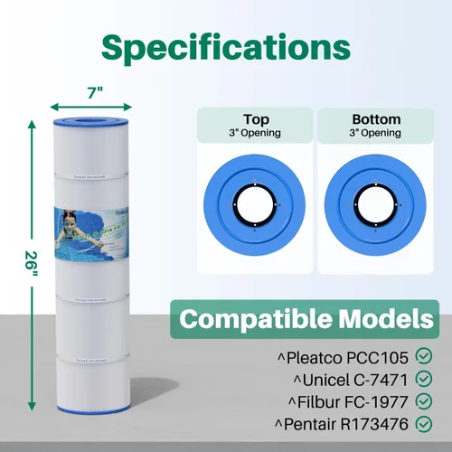 Miniatura 2 de Filtro para piscina CCP420 reemplaza a Pentair Clean and Clear Plus 420, PCC105-PAK4, Ultral-A6, Unicel C-7471, R173576, Filbur FC-1977, 817-0106
