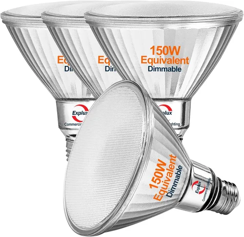 Explux PAR38 LED de grado comercial, equivalente a 150 W, 1800 lúmenes, 40000 horas, bombillas clásicas de vidrio completo, regulables, impermeables