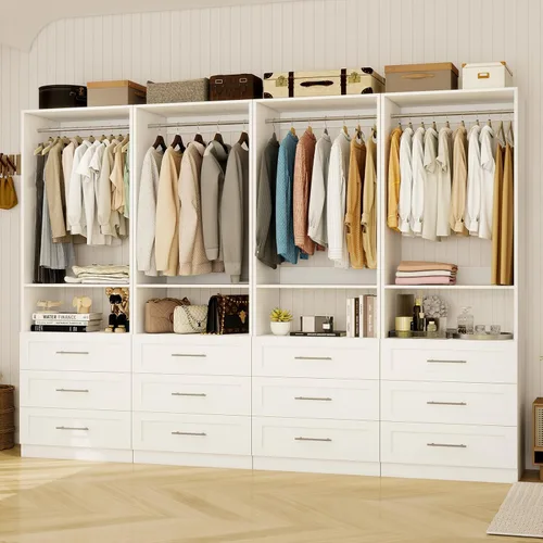Sistema de armario con cajones de madera, sistema de organización de armario de 8 pies con cajones y barras colgantes para vestidores, sistema de