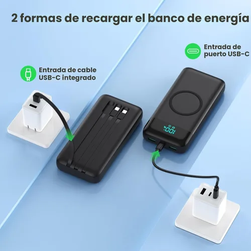 Miniatura 4 de Cargador portátil inalámbrico de 40800 mAh con 3 cables integrados, batería de carga inalámbrica 7 en 1 de 15 W, 25 W PD QC 4.0 carga rápida USB C