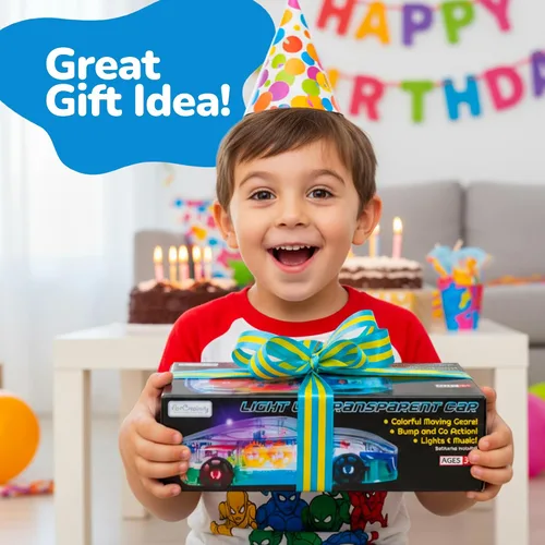 Miniatura 8 de ArtCreativity Juguete sensorial transparente con luz para niños, 1 unidad, auto de juguete con engranajes móviles coloridos, música y efectos LED