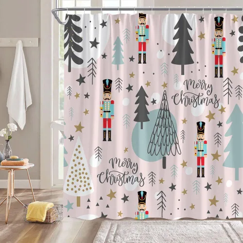 Miniatura 4 de Cortina de ducha de Feliz Navidad gris rosa árbol de Navidad divertido día festivo de invierno temporada festival tela decoración de baño cortina