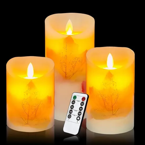 Miniatura 7 de Pine Bark - Velas LED sin llama que funcionan con pilas con mechas móviles de luz amarilla cálida parpadeante, paquete de 3
