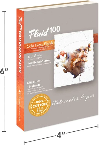 Miniatura 2 de Bloque de Papel Acuarela Fluid 100, 4 x 6 pulgadas, 15 Hojas, 140 libras (300 GSM) 100% Algodón, Ficha de Prensa Fría para Pintura Artística