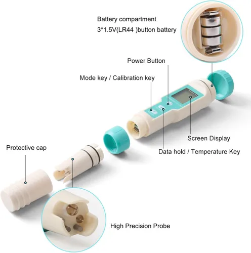 Miniatura 3 de Probador 7 del agua de la piscina de Digitaces en 1 prueba libre del probador del pH y de la sal del cloro el parámetro crítico PH/TDS/sal/ORP/S.G