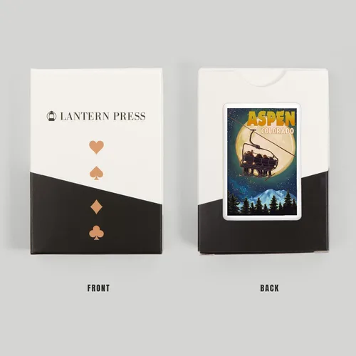 Miniatura 8 de Lantern Press Aspen, Colorado, Remonte de esquí y luna llena (52 cartas de juego, baraja de cartas de tamaño póquer con comodines)