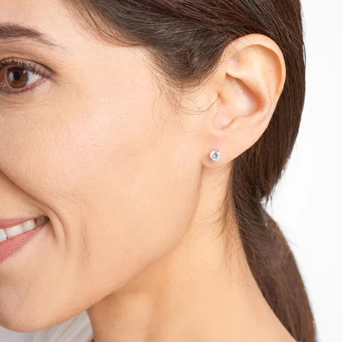 Miniatura 2 de Tienda Essentials Plated Sterling Silver Cubic Zirconia Stud Earrings (Round & Princess)