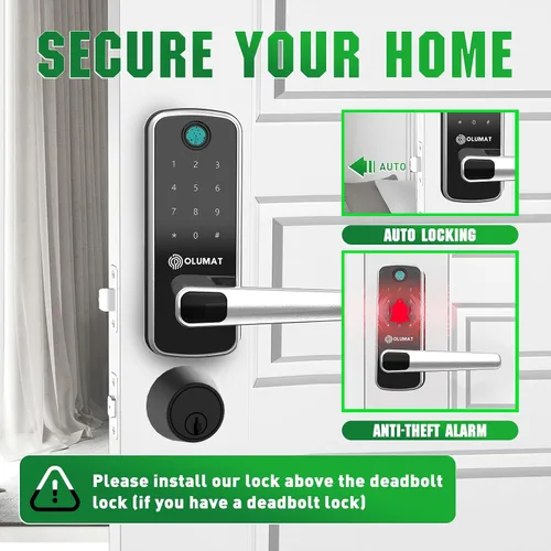 Miniatura 7 de Olumat Cerradura inteligente con sensor de puerta, huellas dactilares, código, entrada sin llave, fácil instalación, garantía de satisfacción de 30