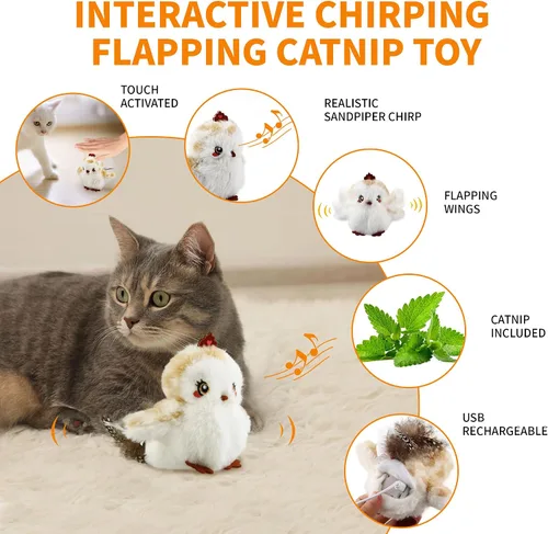 Miniatura 6 de Gigwi Flappy Bird - Juguete para gatos de interior, recargable y realista, juguete interactivo para gatos, pájaro aleteado, alas y canto animado