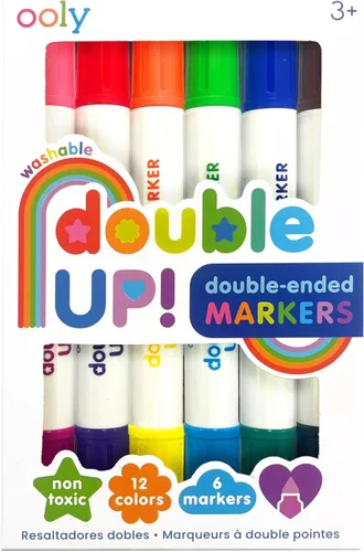 OOLY Marcadores dobles de doble punta para niños, juego de 6 marcadores lavables, 12 colores, no tóxicos, para dibujar garabatos para colorear, a
