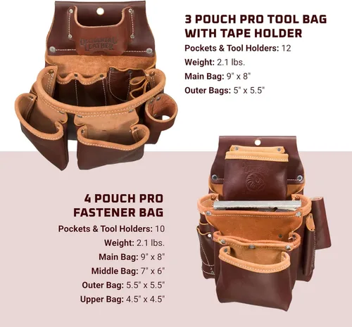 Miniatura 4 de Occidental Leather Conjunto de Siete Bolsas para Carpintero - Grande - 23 Bolsillos y Portaherramientas - Cuero de Grano Superior Premium - Hecho