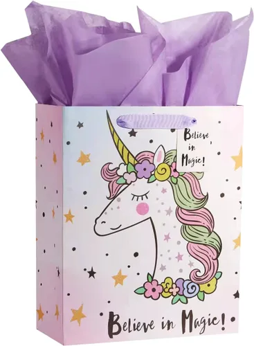 Miniatura 9 de Bobobag - Bolsa de regalo rosa de 13 pulgadas con papel de seda para cumpleaños, grandes bolsas de regalo para niñas Feliz cumpleaños (rosa)