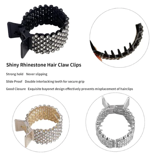 Miniatura 3 de FRDTLUTHW Pinzas pequeñas de 1.77 pulgadas para cola de caballo alta, pinzas de pelo de tiburón con diamantes de imitación para mujeres, cabello