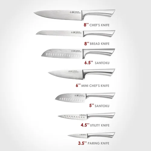 Miniatura 2 de Cuisine: pro Damashiro - Bloque de cuchillos Satori de 8 piezas, juego de cuchillos de acero japonés con bloque de cuchillos de madera de acacia