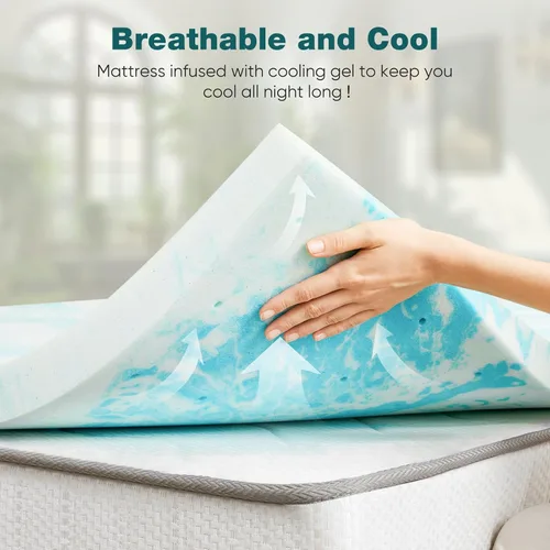 Miniatura 4 de Sweetcrispy Cubrecolchón Queen de espuma viscoelástica de 2 pulgadas de grosor con infusión de gel para cama tamaño Queen, sofá cama, caravana