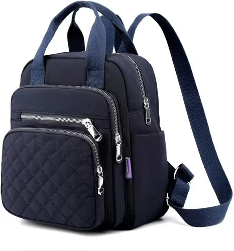 Miniatura 12 de Mochila pequeña para mujer, casual, acolchada, cuadrada, impermeable, con múltiples bolsillos, ligera, asa superior, Negro, Pequeño, Mochilas