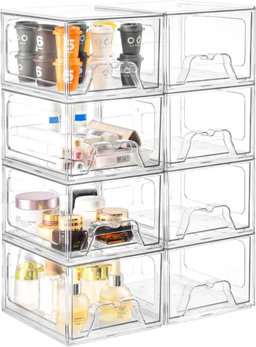 Miniatura 9 de Stebopum Paquete de 4 Cajones de Almacenamiento Apilables Organizador de Acrílico Transparente Organizador de Maquillaje de Baño y Almacenamiento