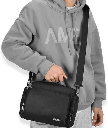 Miniatura 7 de CADeN Bolsa bandolera cruzada para cámara compatible con cámaras Nikon, Canon, Sony SLR/DSLR sin espejo y lentes a prueba de agua (1.0 M, negro)