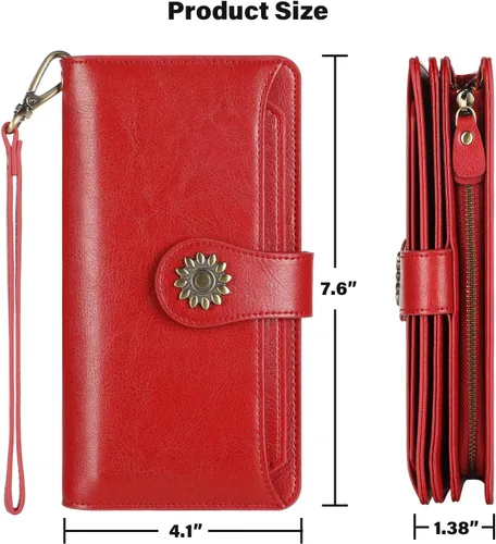 Miniatura 7 de Lavemi Carteras de cuero genuino de gran capacidad con bloqueo RFID para mujer, tarjetero con correa para la muñeca
