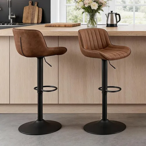 Miniatura 12 de Fat Ant Juego de 2 taburetes de bar ajustables de piel sintética, sillas de bar giratorias con respaldo, taburete de isla de cocina moderno tapizado