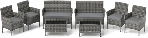 Miniatura 13 de RELAX4LIFE Juego de muebles de patio de 4 piezas – Juego de muebles de ratán para conversación al aire libre con cojines, mesa de centro de cristal