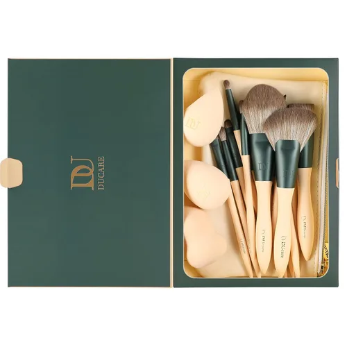 Miniatura 3 de DUcare Brochas de maquillaje, 14 piezas con 3 esponjas de maquillaje, bolsa de cosméticos y peine de pestañas
