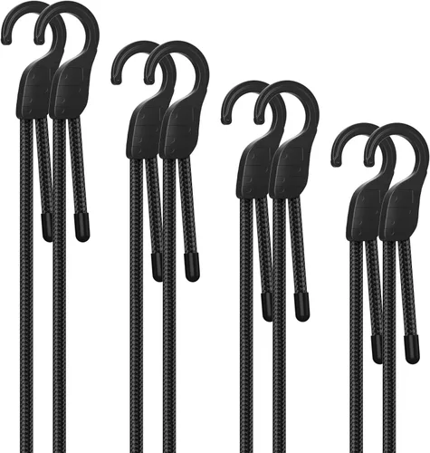 Miniatura 9 de Paquete de 8 cuerdas elásticas con ganchos de acero, juego de varios tamaños de 12" 18" 24" 36", correas de amarre resistentes para carga