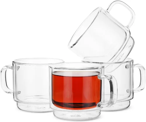 Miniatura 11 de BTaT- Tazas de café apilables de doble pared, 2 onzas, juego de 6, tazas de café Demitasse transparentes, tazas de café con aislamiento de doble