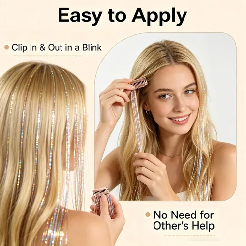 Miniatura 7 de Celinebella 6 extensiones de cabello con clip de mezcla de color rojo, plateado y azul, 6 unidades, resistentes al calor, para mujeres, 17-Azul