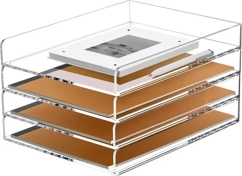 Miniatura 11 de Paquete de 2 bandejas apilables de papel para cartas, organizador de escritorio de archivos A4 ampliado, organizador de escritorio de acrílico