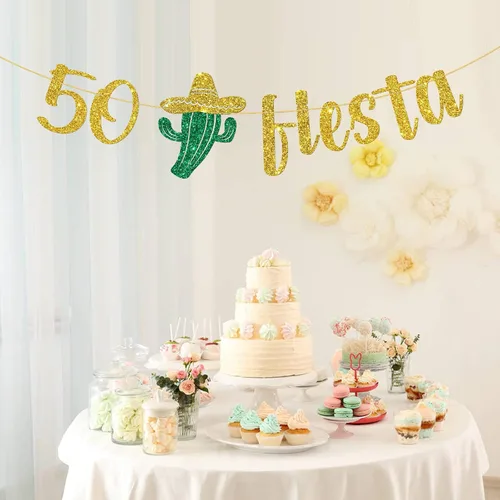 Miniatura 4 de Cartel de fiesta 50/cartel mexicano de 50 cumpleaños/Taco Bout 50 cumpleaños decoración suministros oro purpurina
