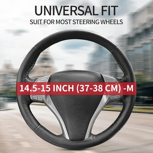 Miniatura 3 de Funda antideslizante de piel de napa para volante de automóvil, accesorios universales para automóvil para mujeres y hombres, apto para SUV de 14